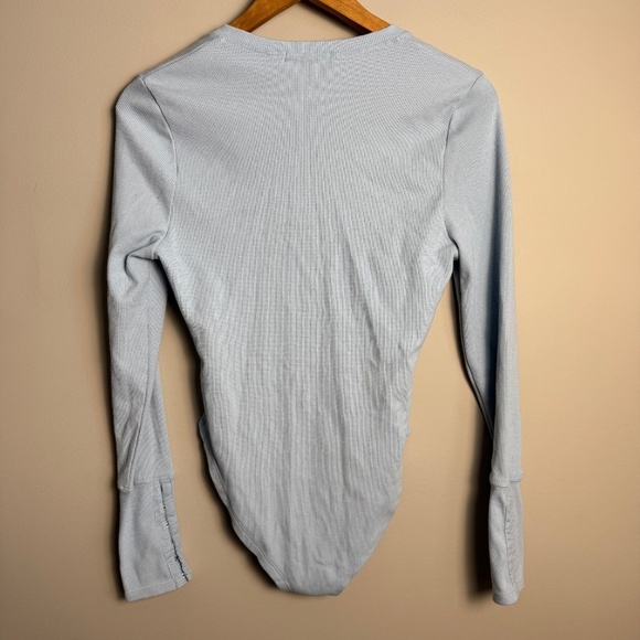 7 For‎ All Mankind Women's Long Sleeve Ribbed Babydoll V-Neck Bodysuit Blue M - Picture 5 of 16